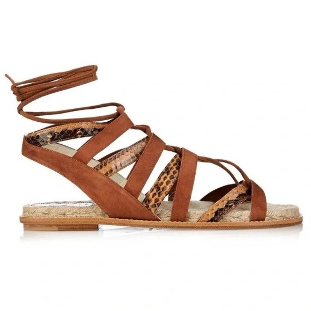 Rare Paul Andrew Tempest Elaphe snakeskin and suede lace up sandals Sienna 41